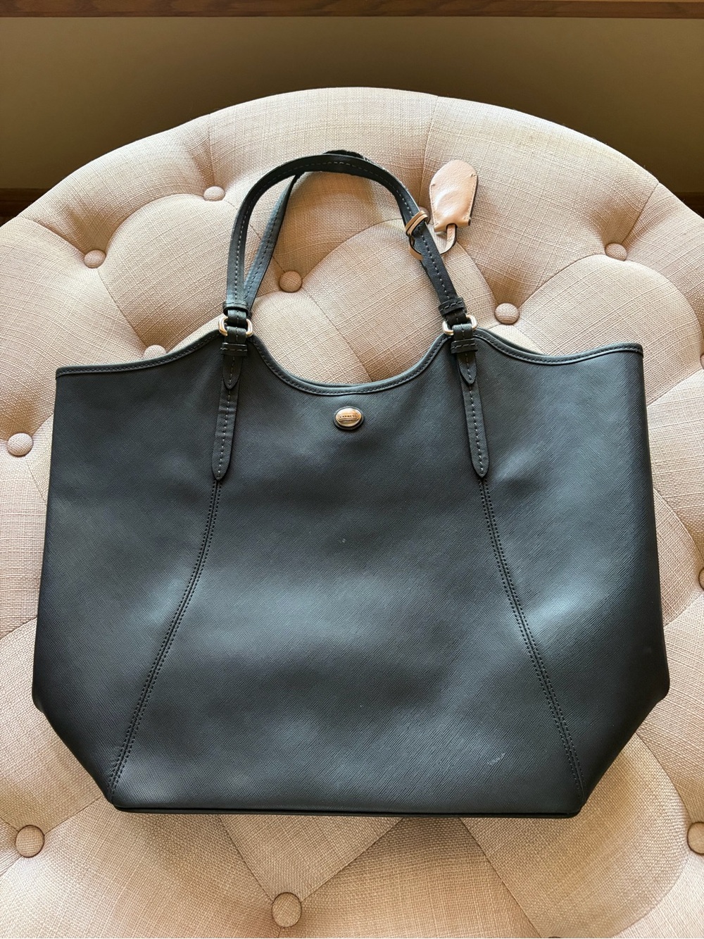 Classic Black Leather Coach Tote Bag